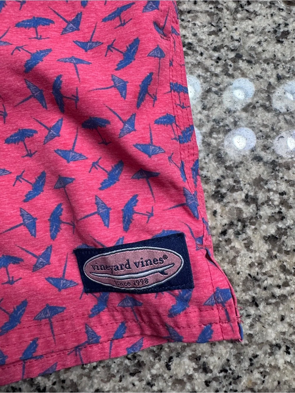 Vineyard Vines Pink & Blue Feather-Print Kids Swim Trunks